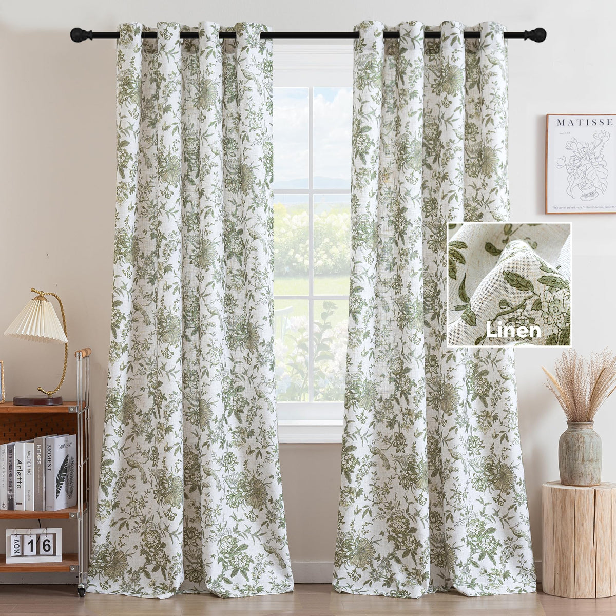 H.VERSAILTEX Linen Blend Curtains for Living Room Printed Floral Curtain Grommet Farmhouse Flower Patterned Drapes Window Treatment Panels Set of 2 Panels, 52" W x 84" L, Belinna Floral - Orange