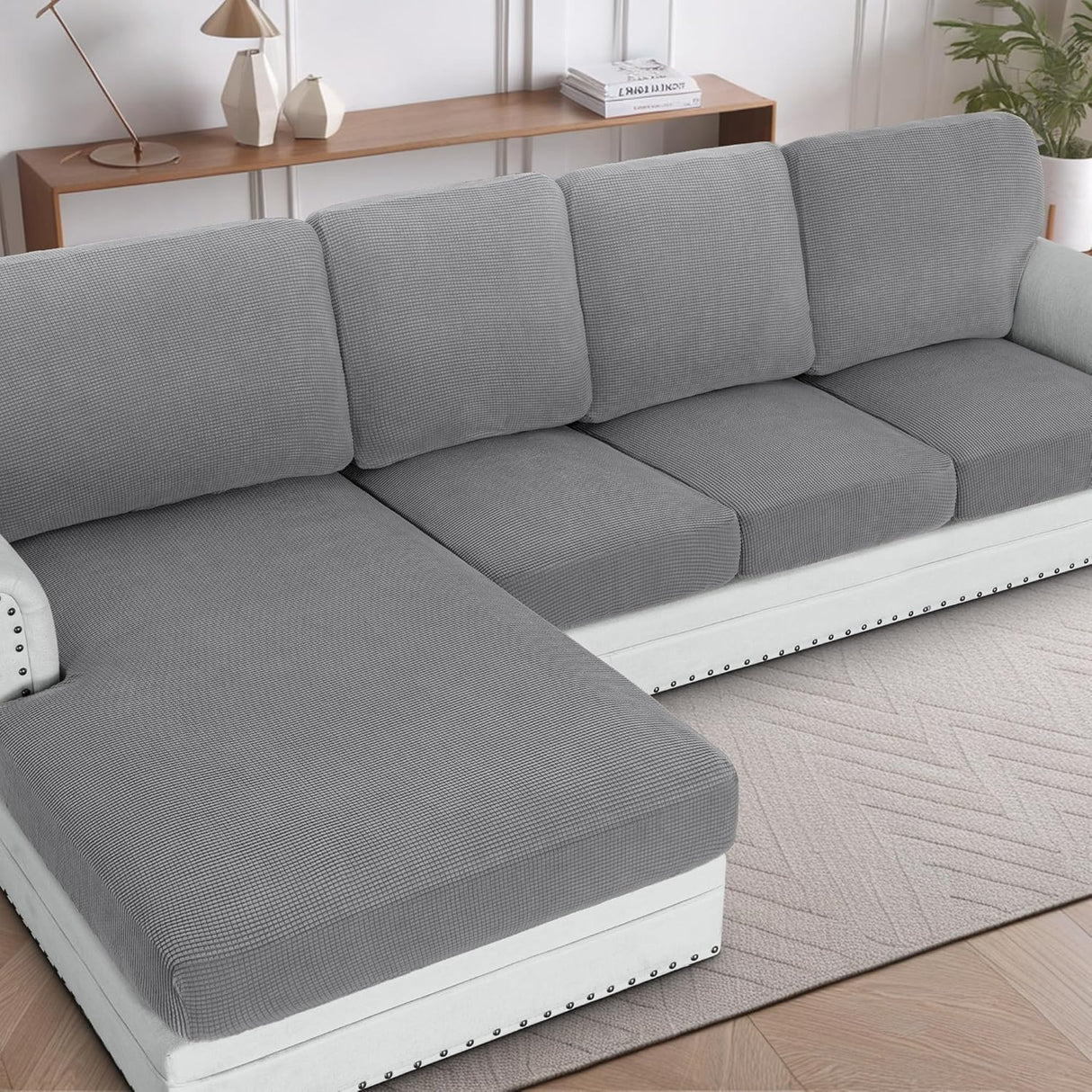 H.VERSAILTEX Sectional Couch Covers 1 Piece Chaise Slipcover L Shape Separate Cushion Couch Cover for Both Left/Right Sectional Couch