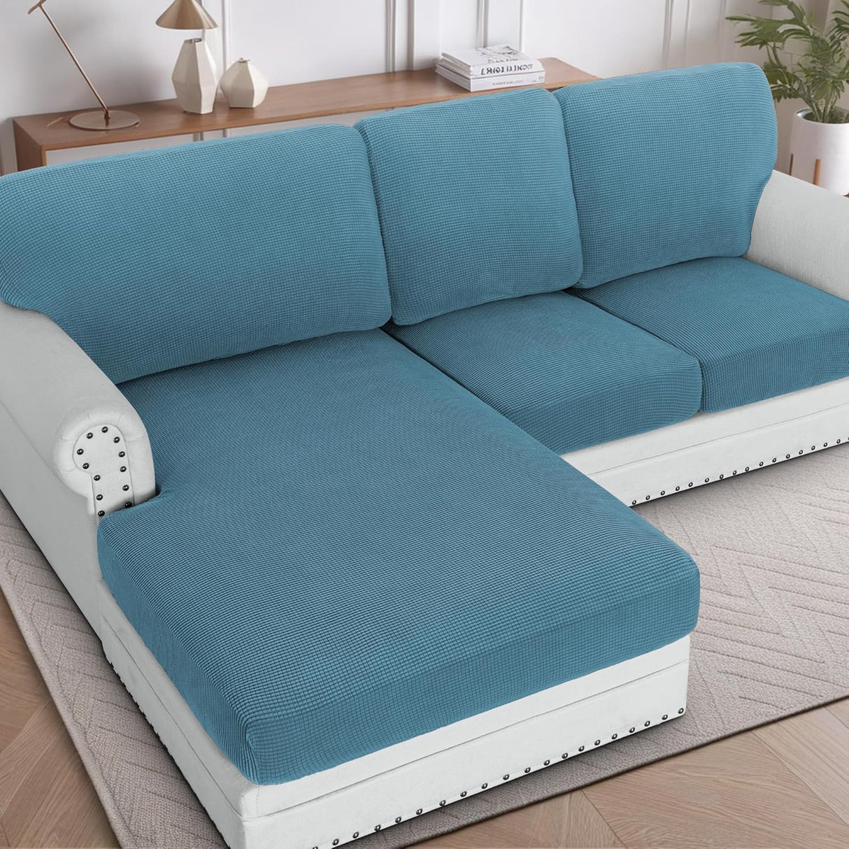 H.VERSAILTEX Sectional Couch Covers 1 Piece Chaise Slipcover L Shape Separate Cushion Couch Cover for Both Left/Right Sectional Couch