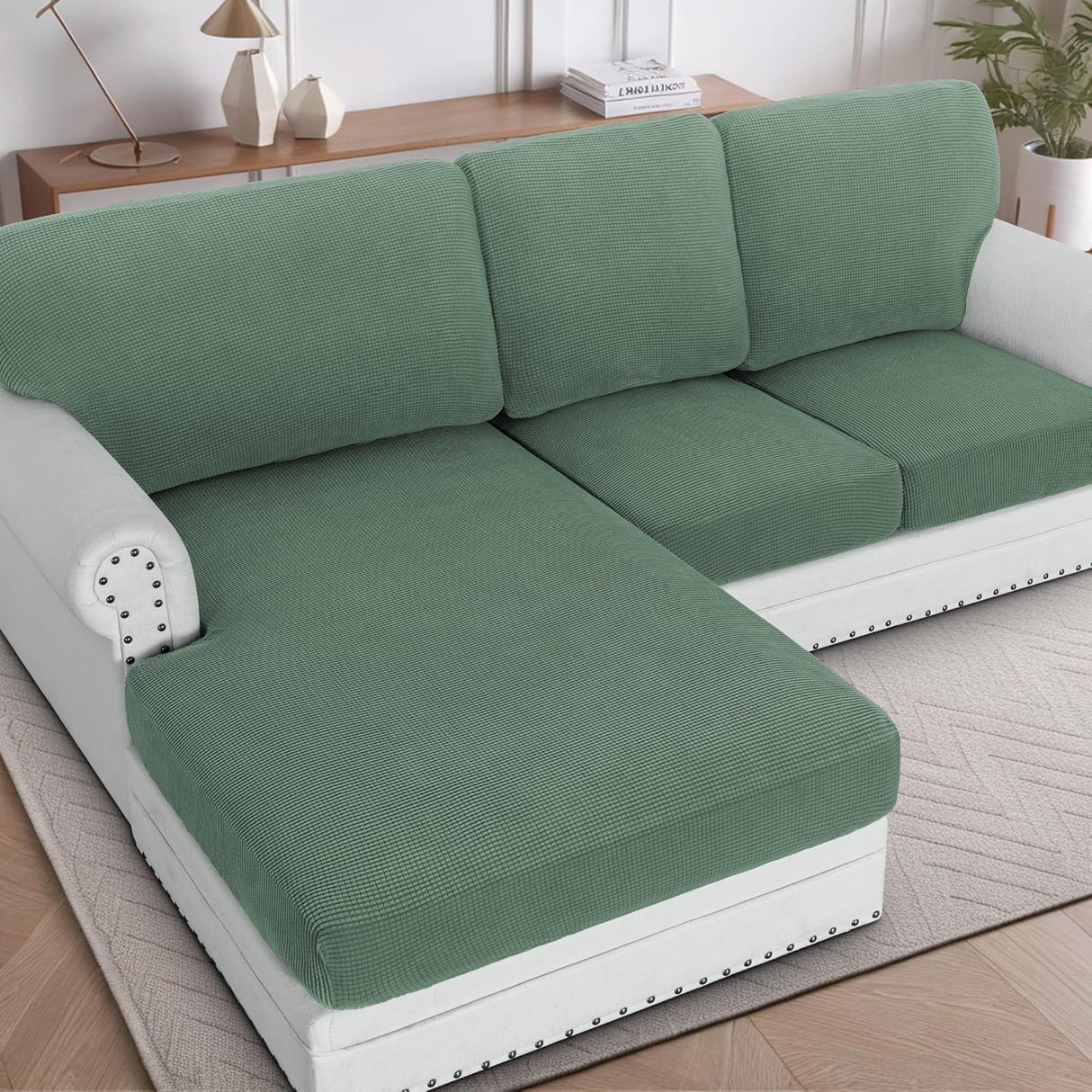 H.VERSAILTEX Sectional Couch Covers 1 Piece Chaise Slipcover L Shape Separate Cushion Couch Cover for Both Left/Right Sectional Couch