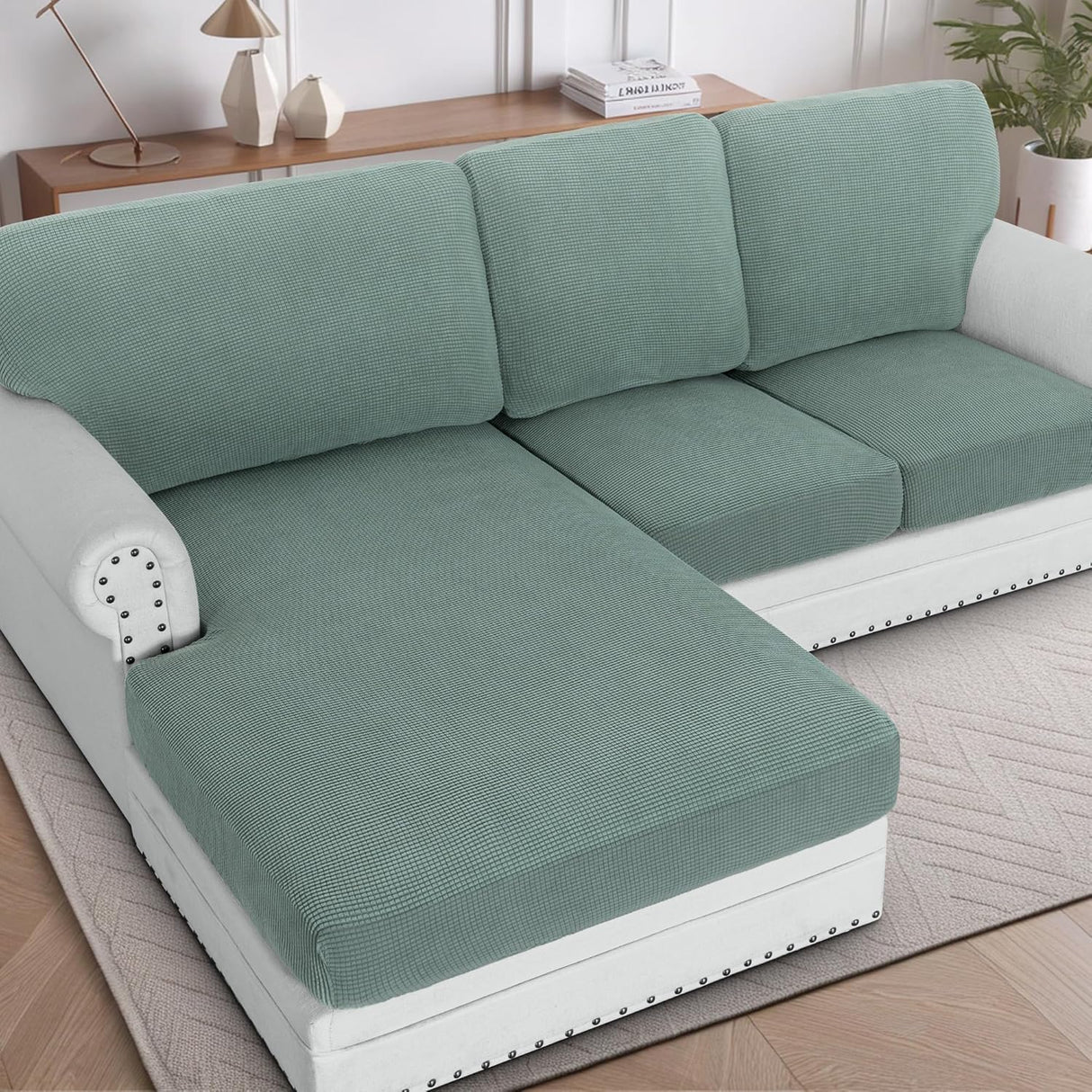 H.VERSAILTEX Sectional Couch Covers 1 Piece Chaise Slipcover L Shape Separate Cushion Couch Cover for Both Left/Right Sectional Couch