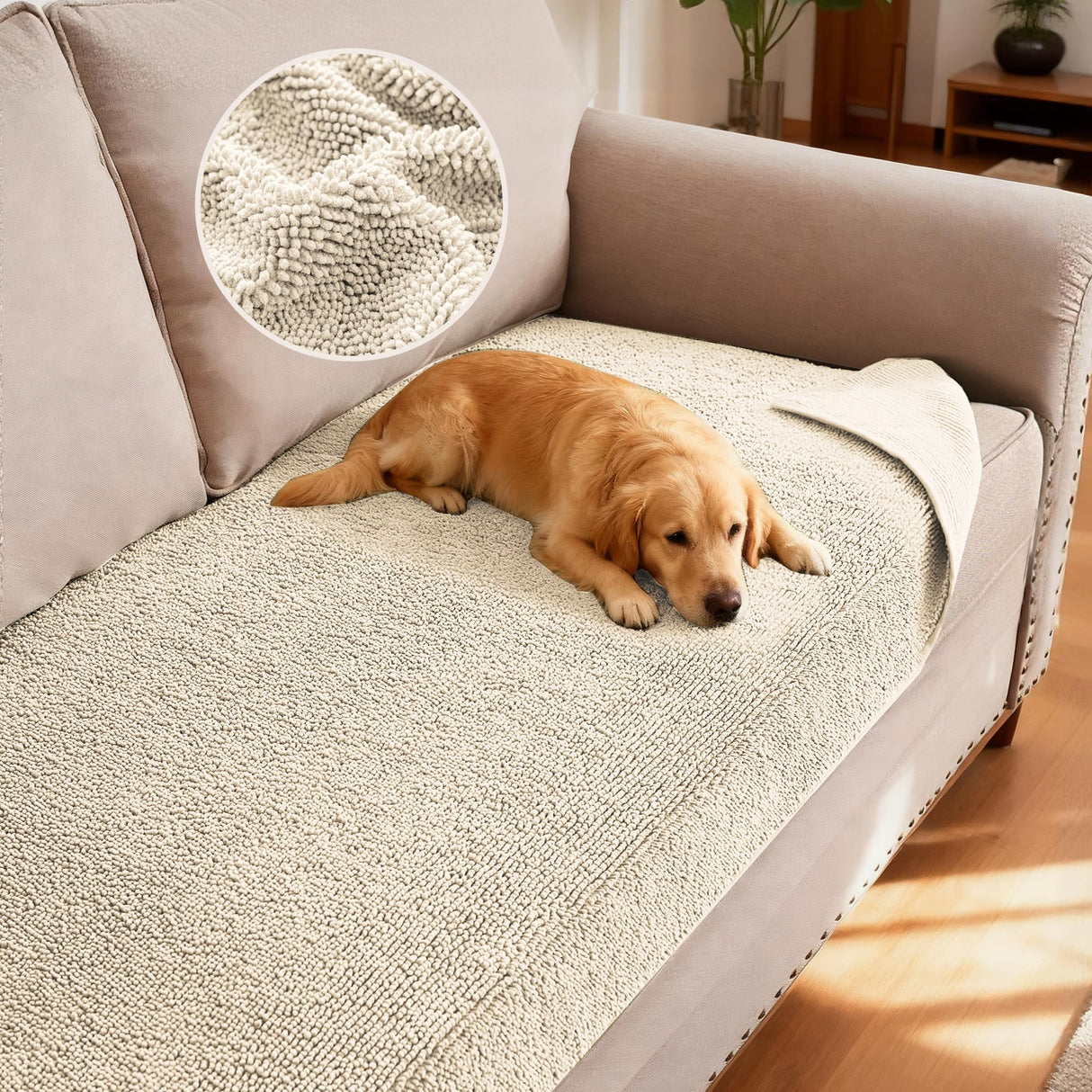 H.VERSAILTEX Non Slip Pet Couch Cover Chenille Dog Bed Protector Thick Soft Sofa Slipcover Pet Friendly Washable Couch Cushion Covers for Pets (30" x 53", Sage)