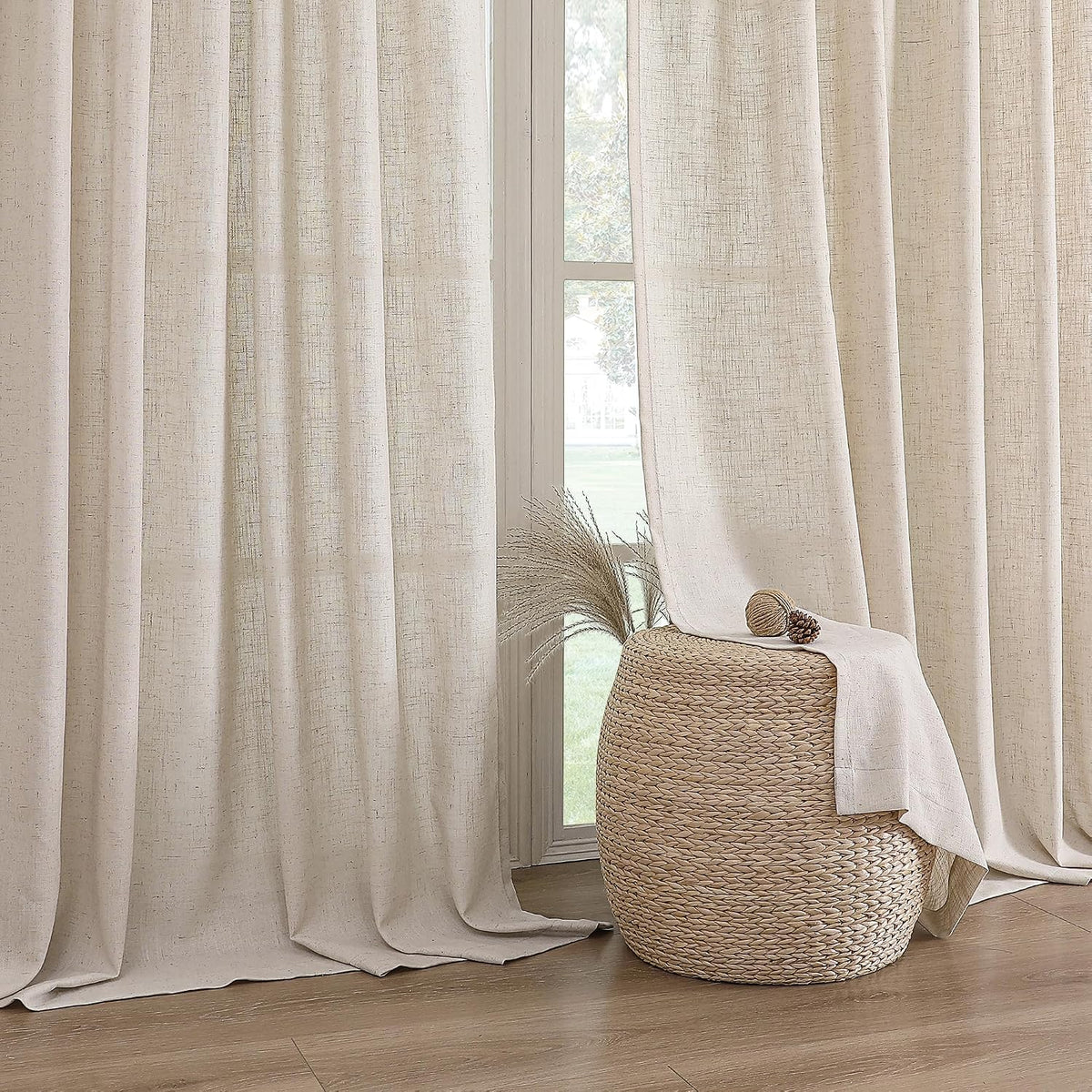H.VERSAILTEX Linen Light Filtering Curtains 84 Inch for Living Room, Linen