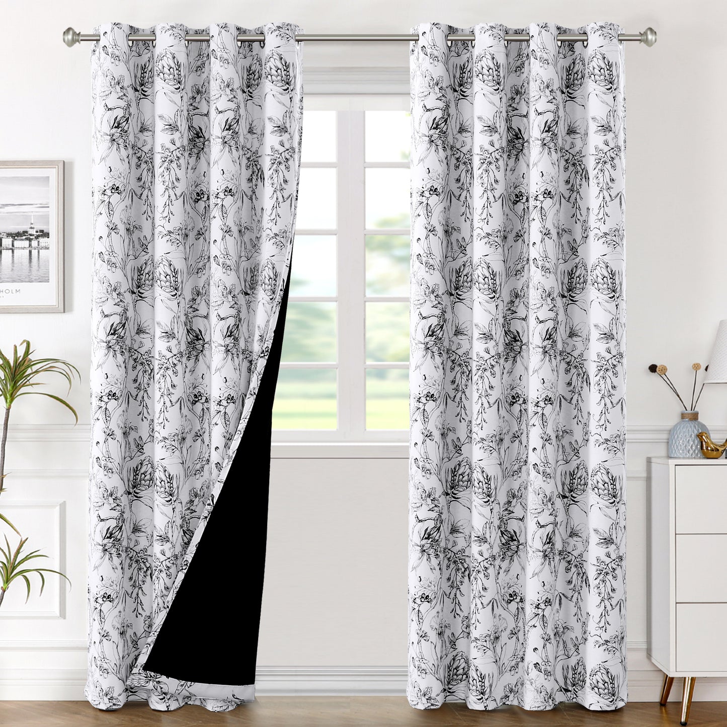 100% Blackout Printed Floral Curtains