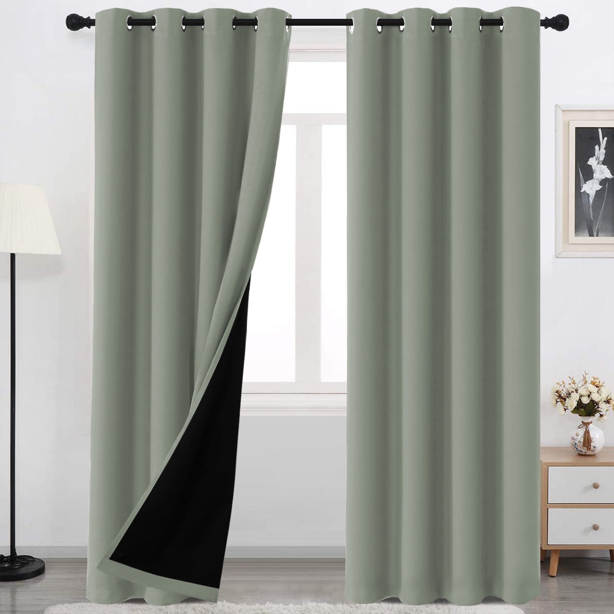 H.VERSAILTEX Thermal Insulated 100% Blackout Grommet Curtains for Bedroom, Pumice Stone, 52" x 84", 2 Panels