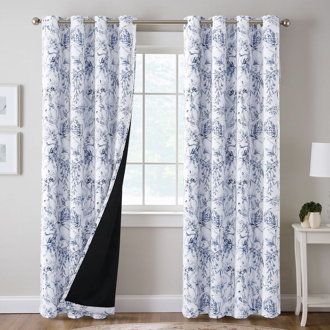 H.VERSAILTEX 100% Blackout Curtains Camellia Floral Printed Drapes Leah Floral Thermal Bedroom Curtains for Living room with Black Liner 2 Panels,52" x 108",Taupe