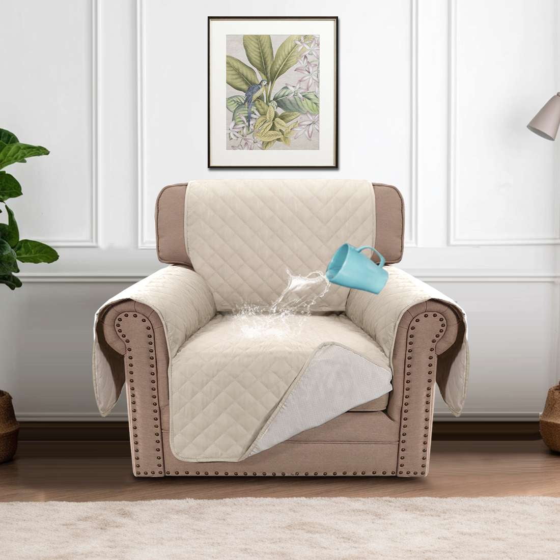 H.VERSAILTEX 100% Waterproof Sofa Cover Non-Slip Machine Washable with Elastic Straps Slipcovers Pet-friendly Furniture Protector (Oversized Sofa, French Oak)