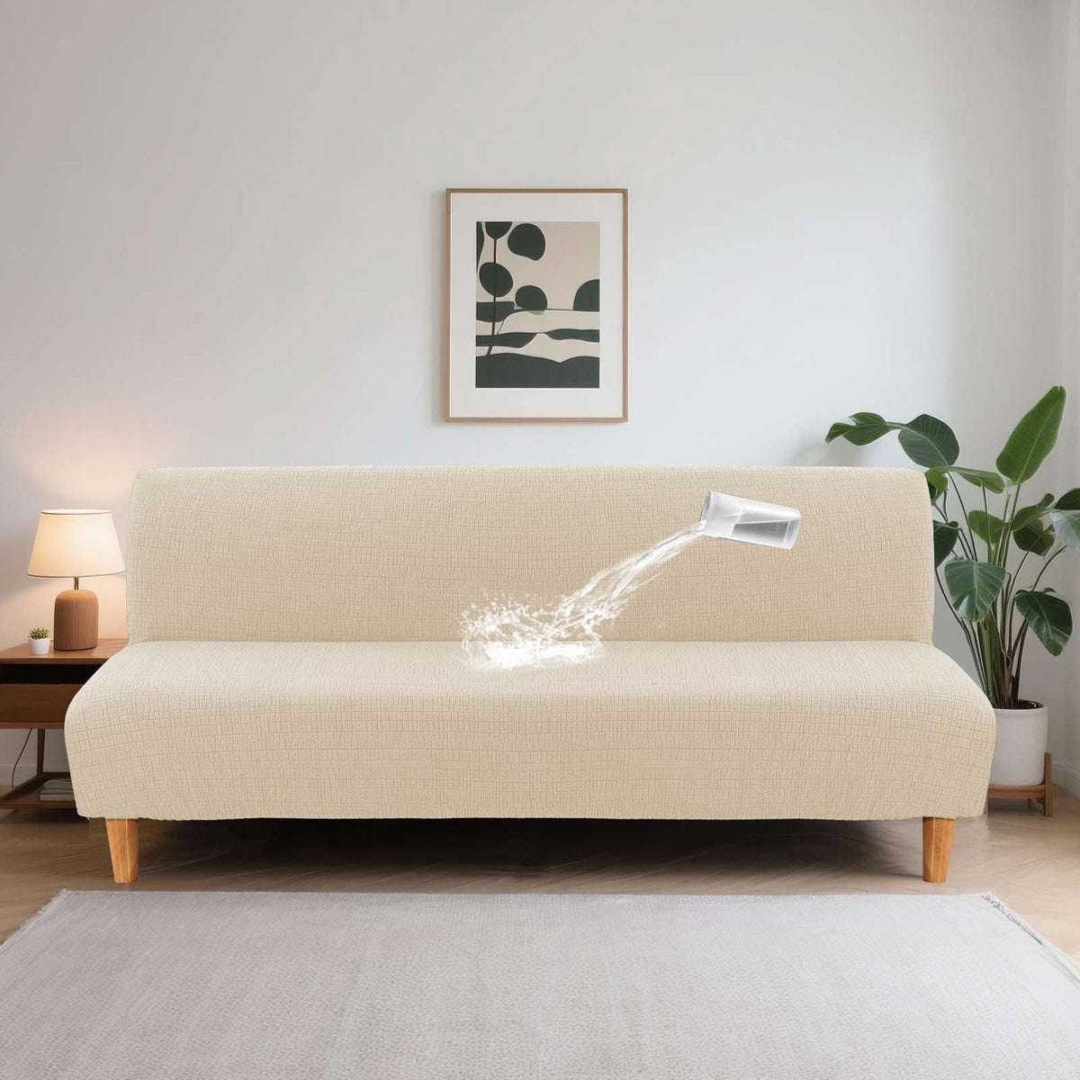 H.VERSAILTEX 100% Waterproof Jacquard Stretch Futon Slipcover Non-Slip Armless Sofa Cover Washable Furniture Protector with Elastic Bottom for Kids and Pets, Grey