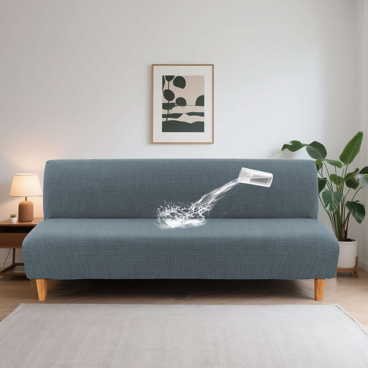H.VERSAILTEX 100% Waterproof Jacquard Stretch Futon Slipcover Non-Slip Armless Sofa Cover Washable Furniture Protector with Elastic Bottom for Kids and Pets, Grey