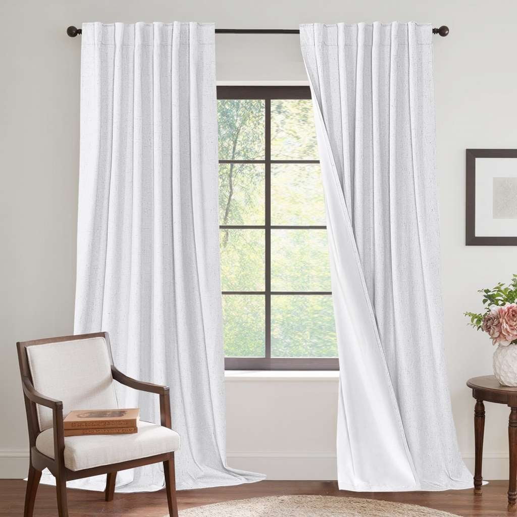 H.VERSAILTEX Contemporary Faux Linen 100% Blackout Back Tab/Rod Pocket/Hook Belt Thermal Insulated Curtain Sets for Bedroom, 2 Panels, 52"x 63", Beige