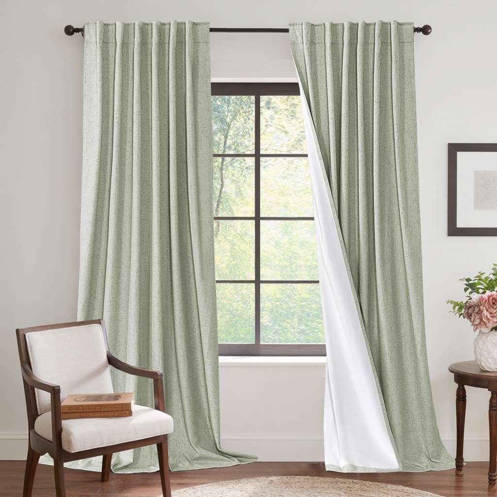 H.VERSAILTEX Contemporary Faux Linen 100% Blackout Back Tab/Rod Pocket/Hook Belt Thermal Insulated Curtain Sets for Bedroom, 2 Panels, 52"x 63", Beige