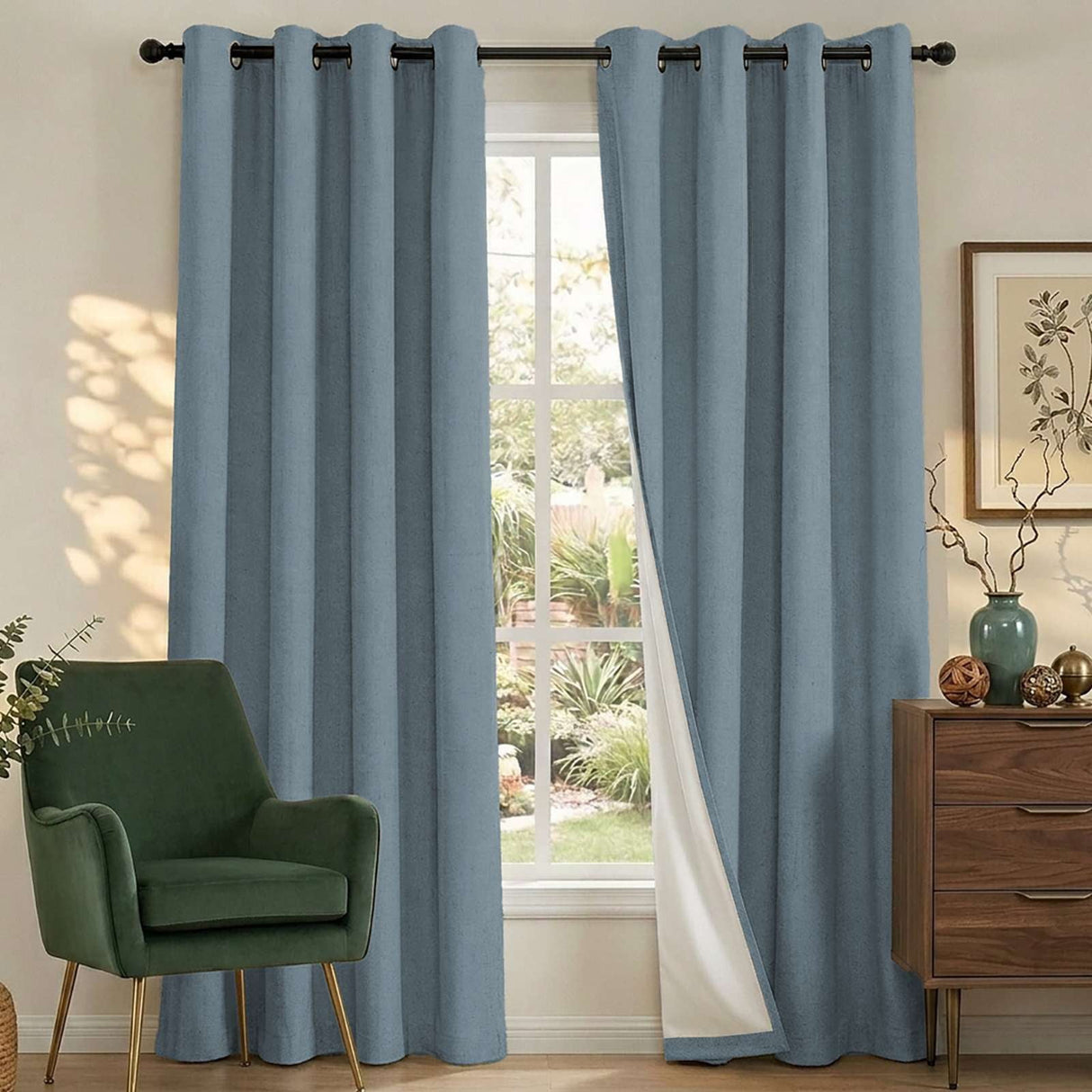 H.VERSAILTEX Natural Linen Blackout Curtains Set of 2 Panels, 100% Completely Blackout Curtains for Sliding Glass Door/Patio (52" x 96", Natural)
