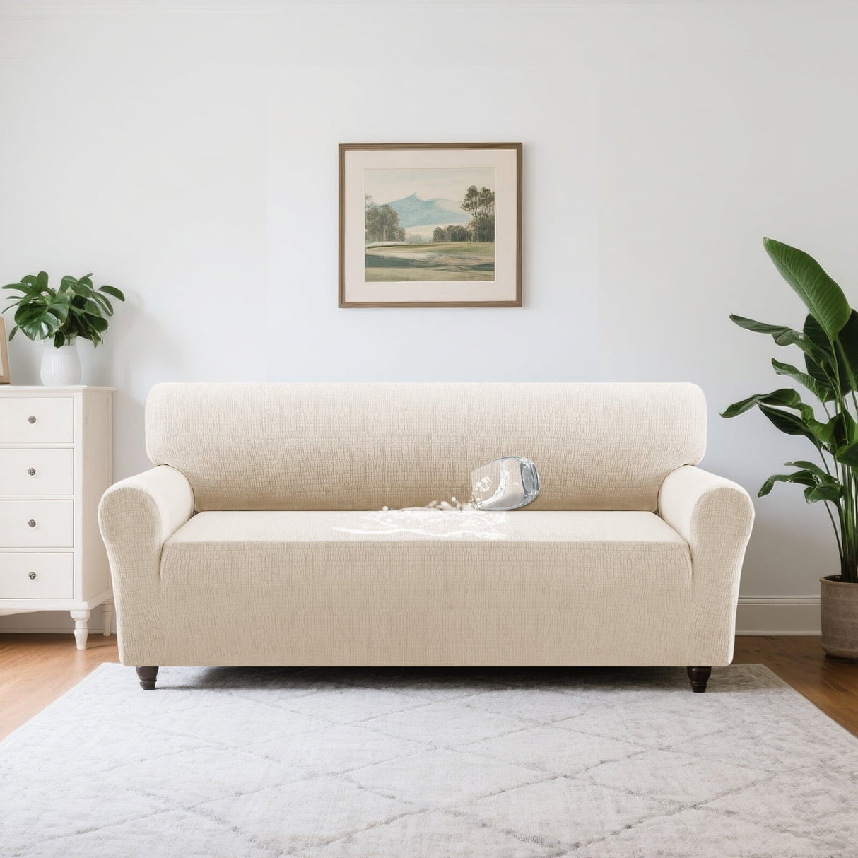 H.VERSAILTEX Premium Jacquard Stretch Sofa Cover with Waterproof Seat & Elastic Bottom Protection for Kids,Pets 1-Piece Furniture Protector Slipcover(Armchair,Sea Grass)