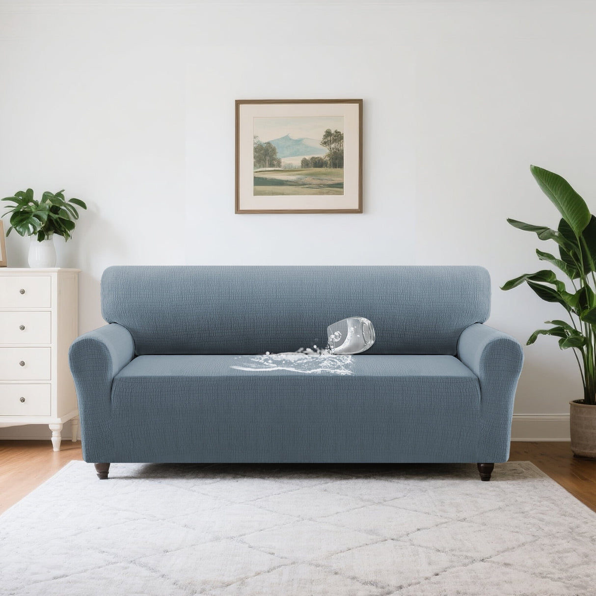 H.VERSAILTEX Premium Jacquard Stretch Sofa Cover with Waterproof Seat & Elastic Bottom Protection for Kids,Pets 1-Piece Furniture Protector Slipcover(Armchair,Sea Grass)