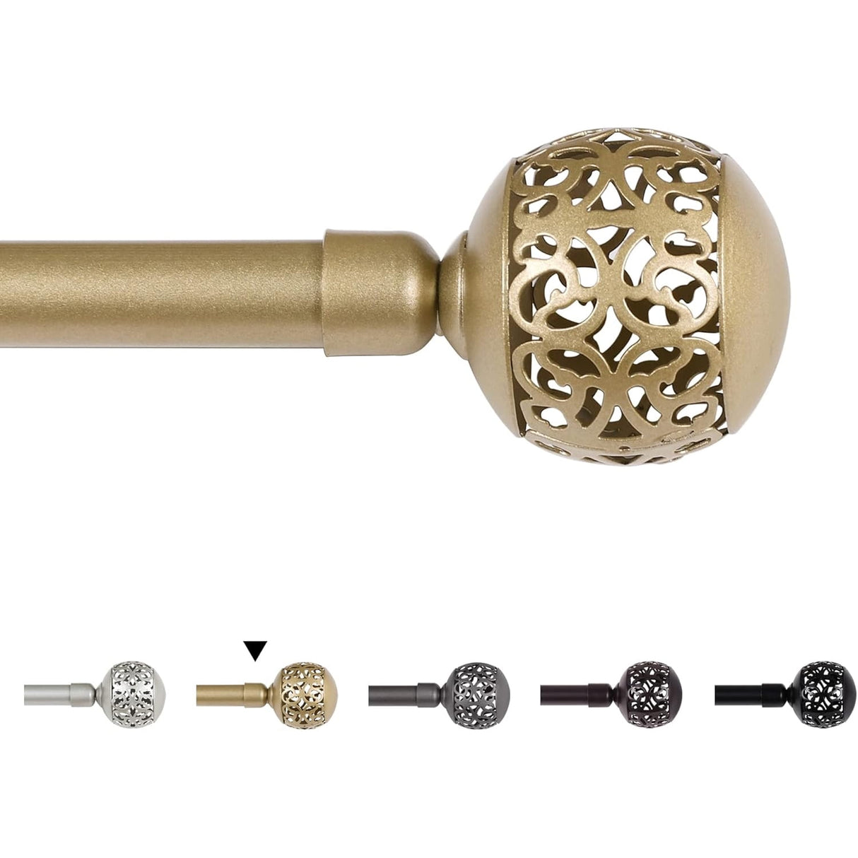 H.VERSAILTEX Single Retractable Curtain Rod for Windows 66"-120",3/4 Inch Diameter Carved Hollow Ball Tail,Bronze