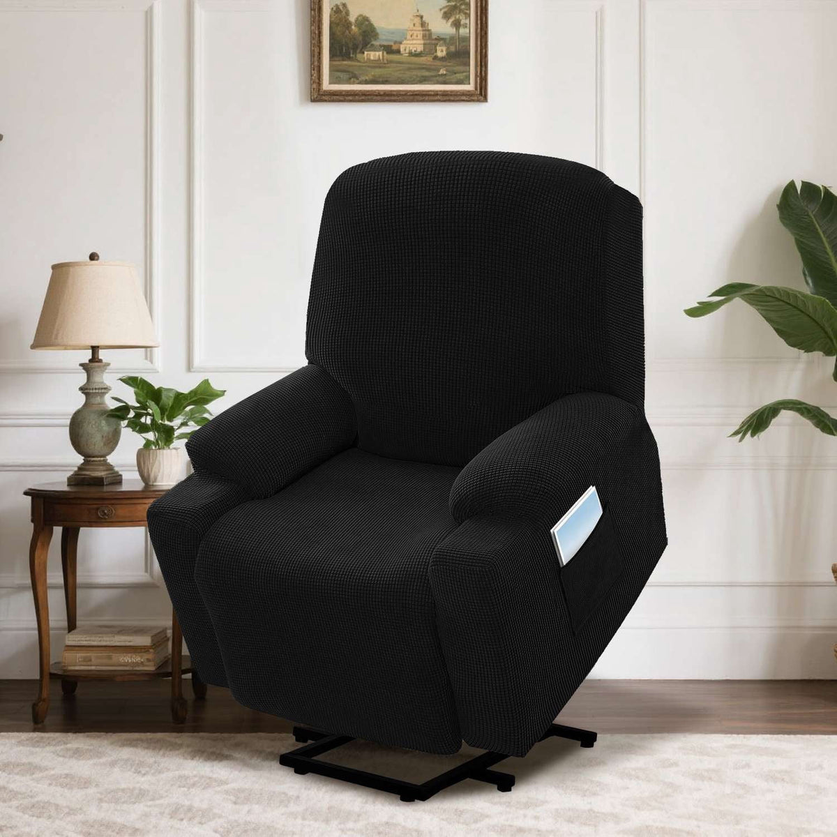 H.VERSAILTEX Slipcover Stretch Electric Power Lift Recliner Chair Cover with Side Pocket, Soft Thick Jacquard(Single Seat, Grey)
