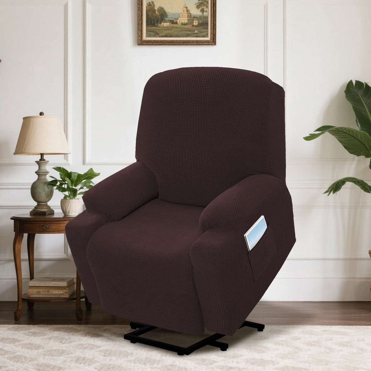 H.VERSAILTEX Slipcover Stretch Electric Power Lift Recliner Chair Cover with Side Pocket, Soft Thick Jacquard(Single Seat, Grey)