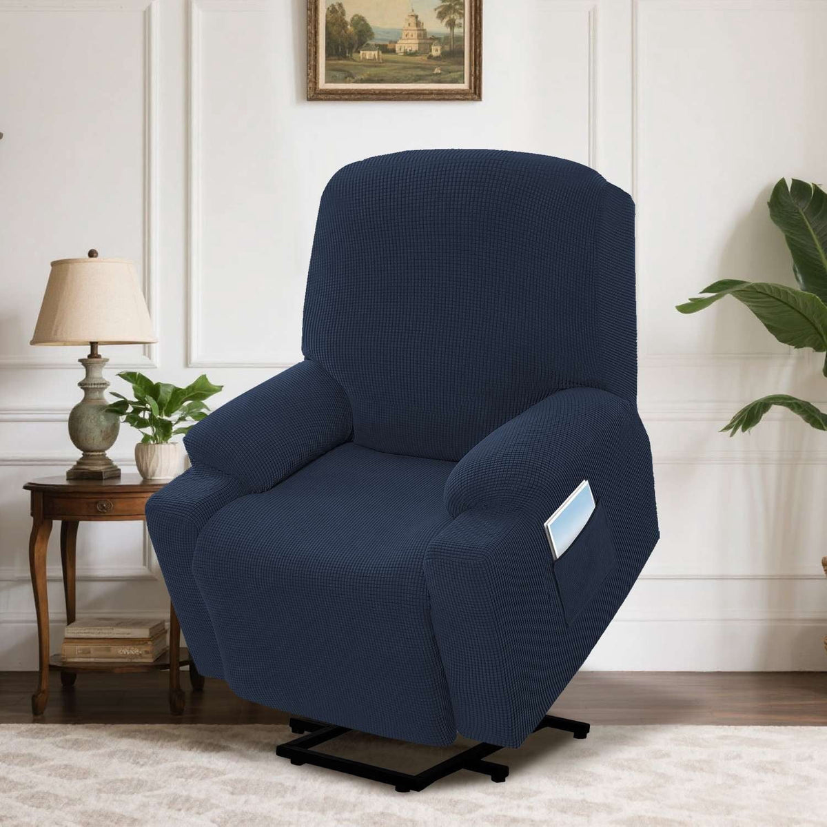 H.VERSAILTEX Slipcover Stretch Electric Power Lift Recliner Chair Cover with Side Pocket, Soft Thick Jacquard(Single Seat, Grey)