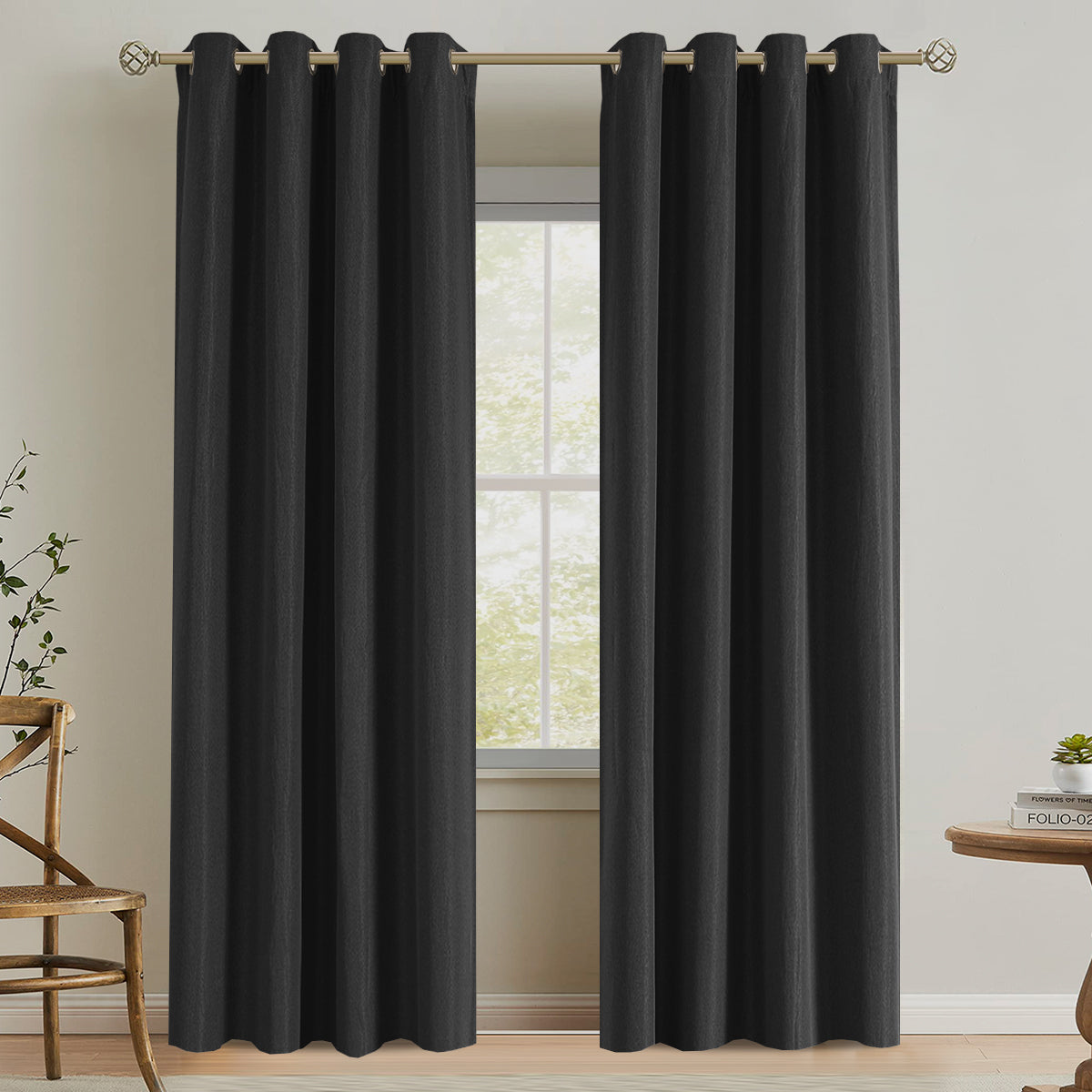 Blackout Fine Line Faux Linen Curtains