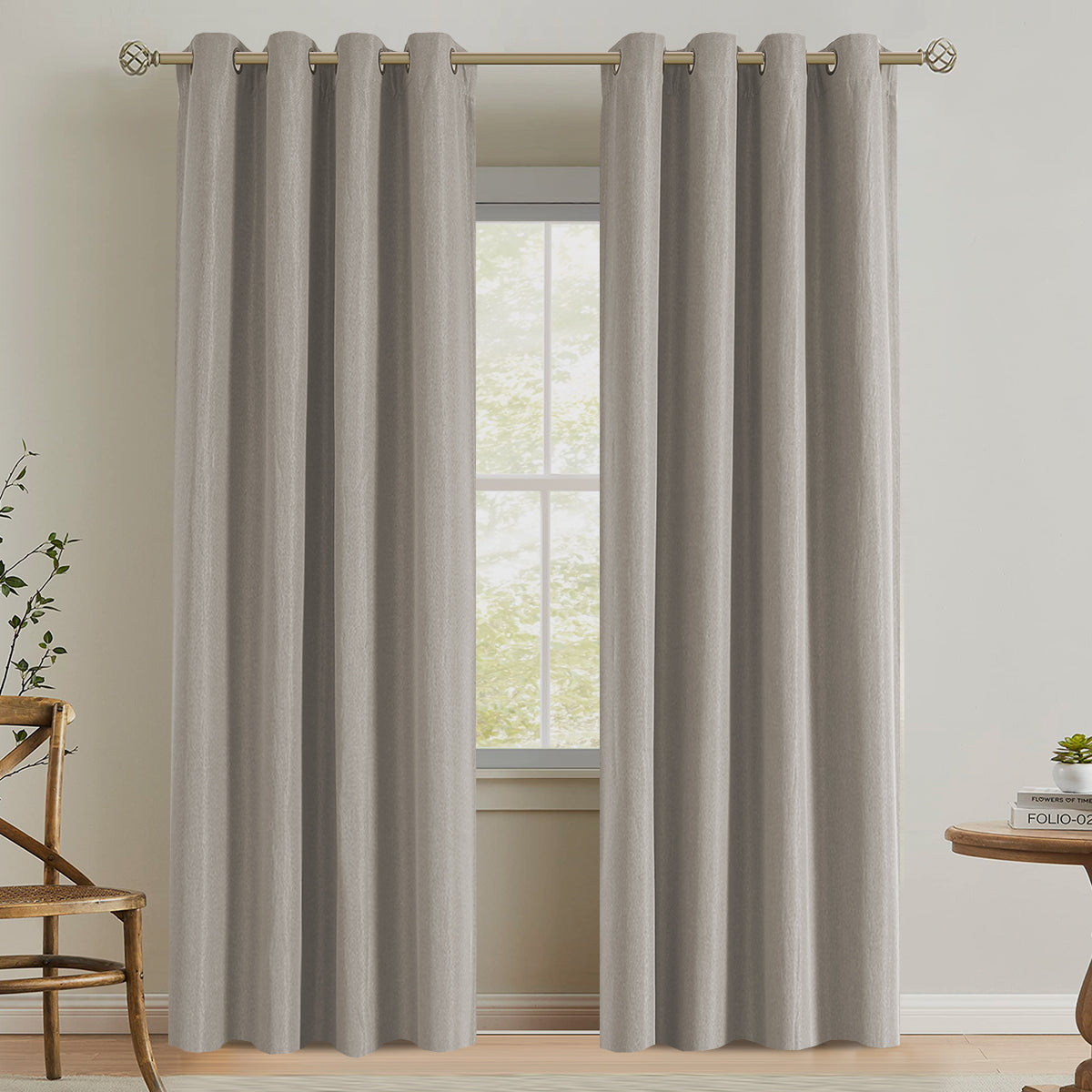 Blackout Fine Line Faux Linen Curtains