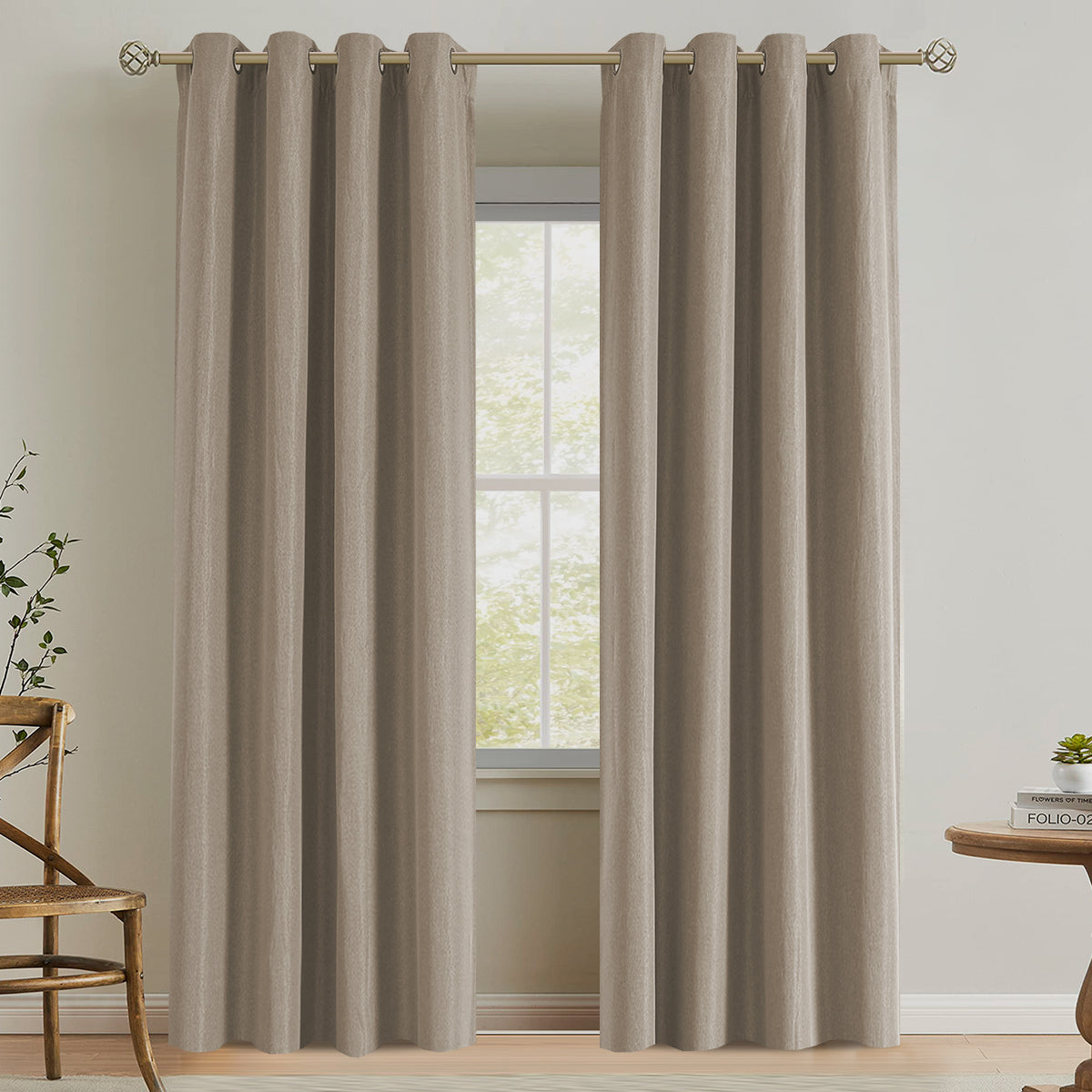 Blackout Fine Line Faux Linen Curtains