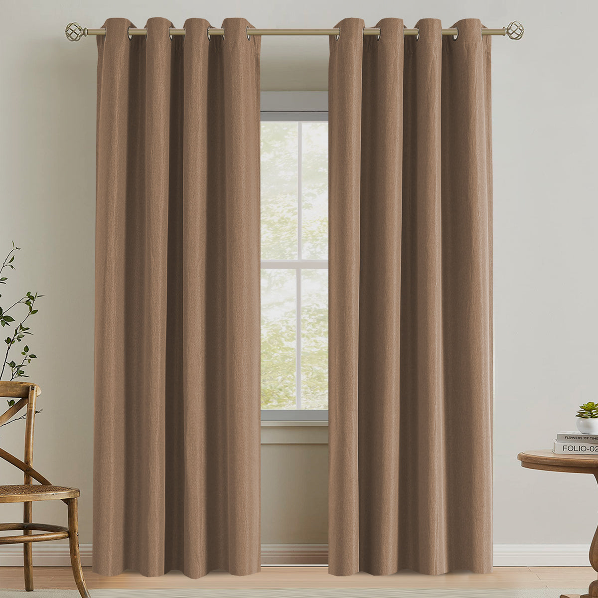 Blackout Fine Line Faux Linen Curtains