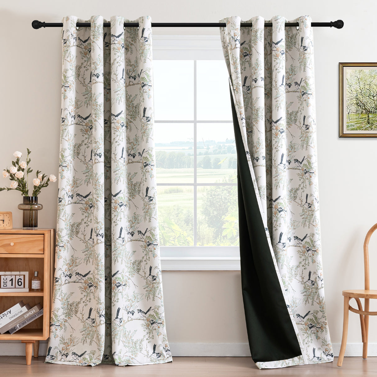 Black Back Printed Floral Curtain