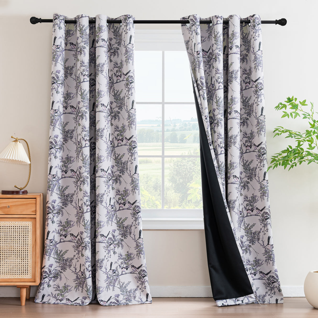 Black Back Printed Floral Curtain