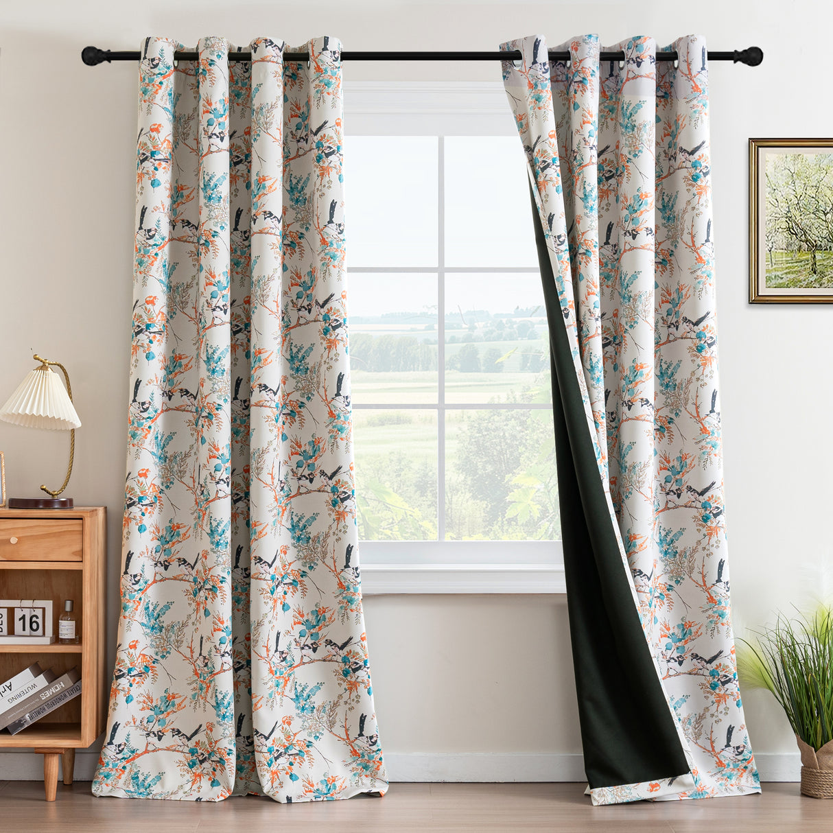Black Back Printed Floral Curtain
