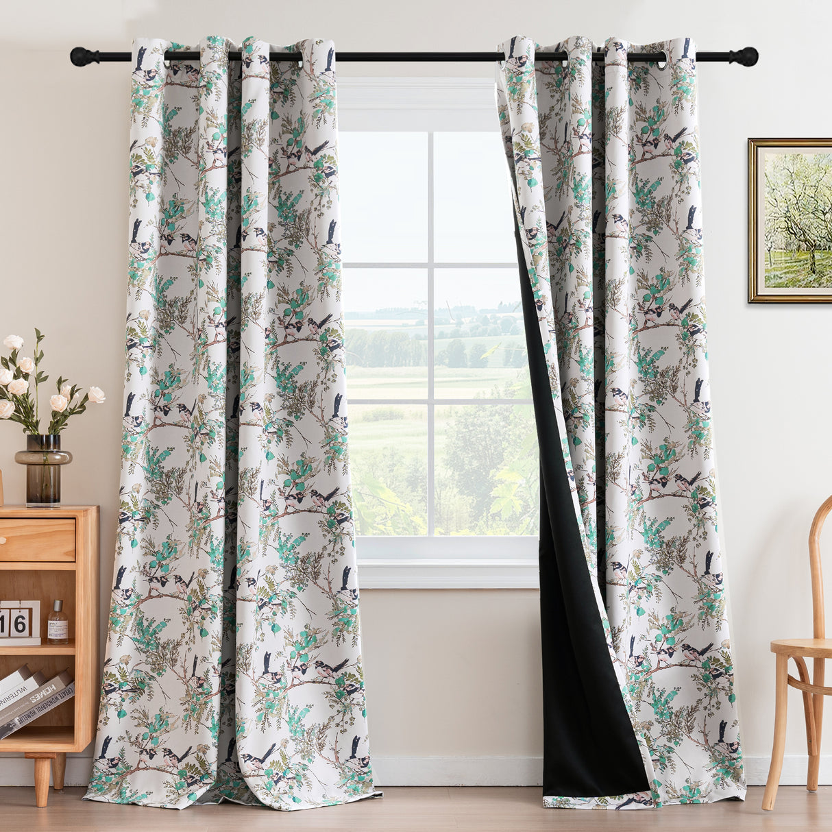 Black Back Printed Floral Curtain