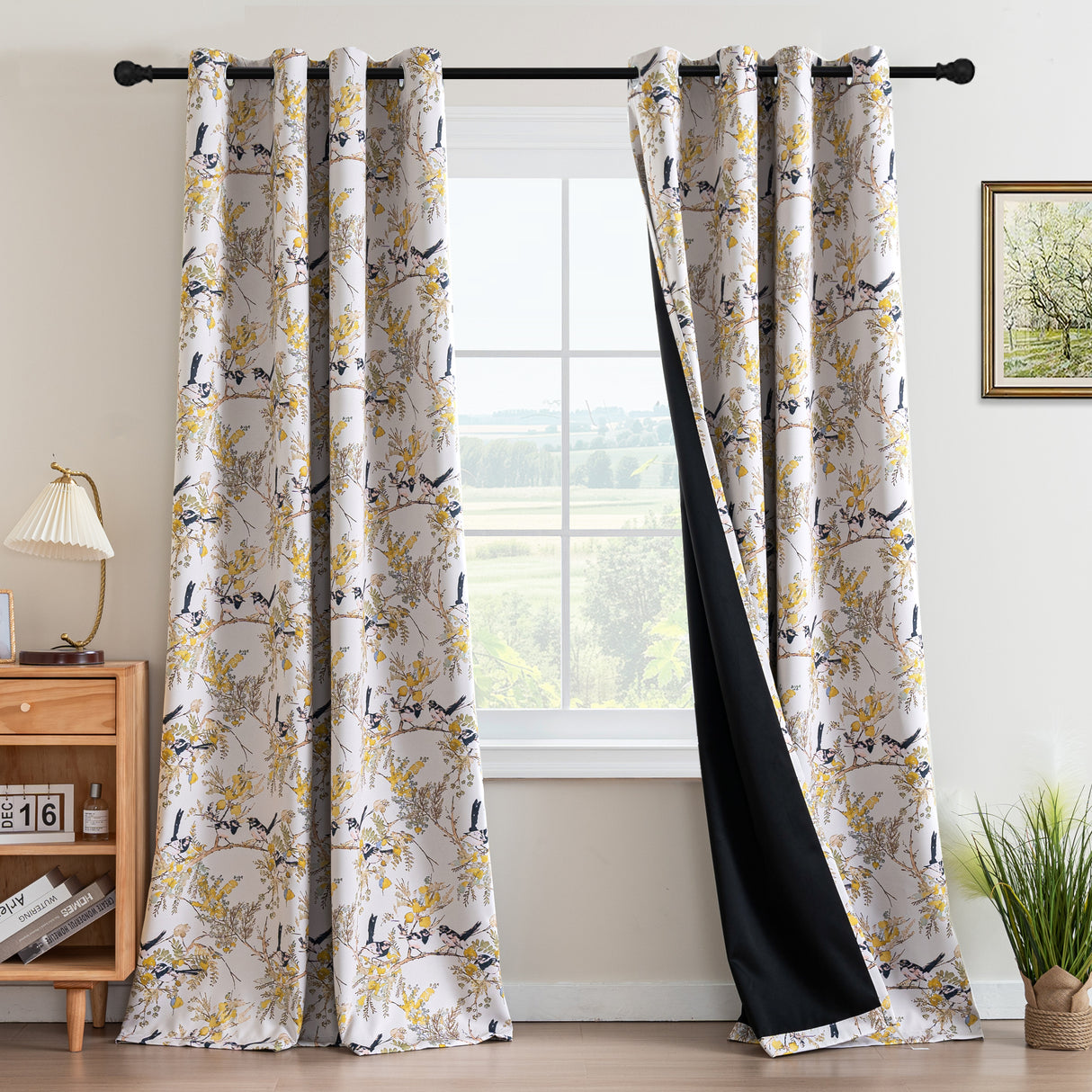 Black Back Printed Floral Curtain