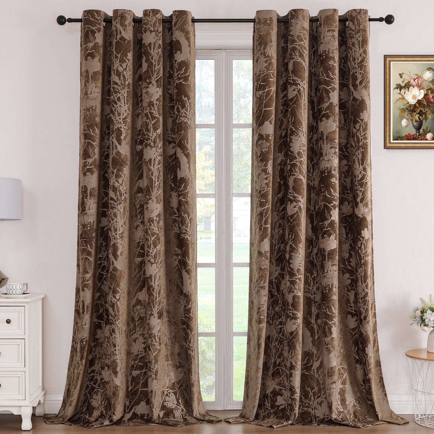 Printed Floral Velvet Curtains