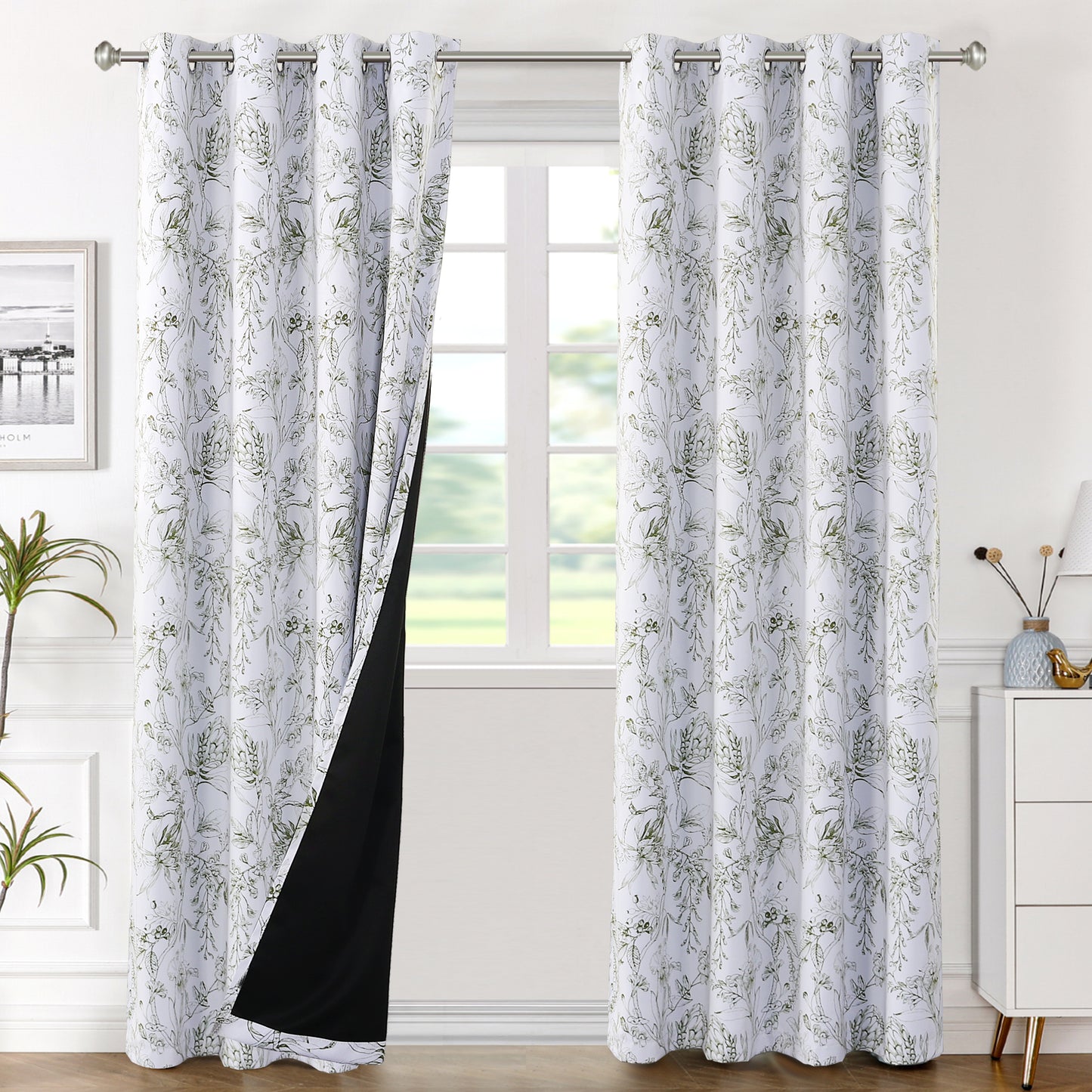 100% Blackout Printed Floral Curtains