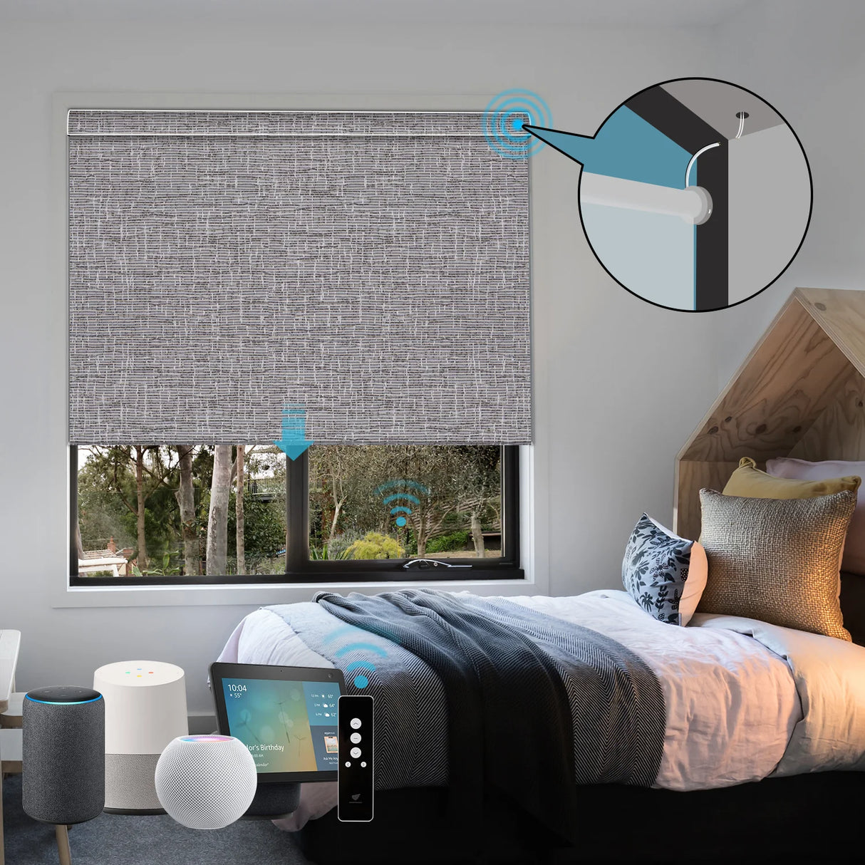 Hardwired Motorized Roller Shades 100% Blackout Safari