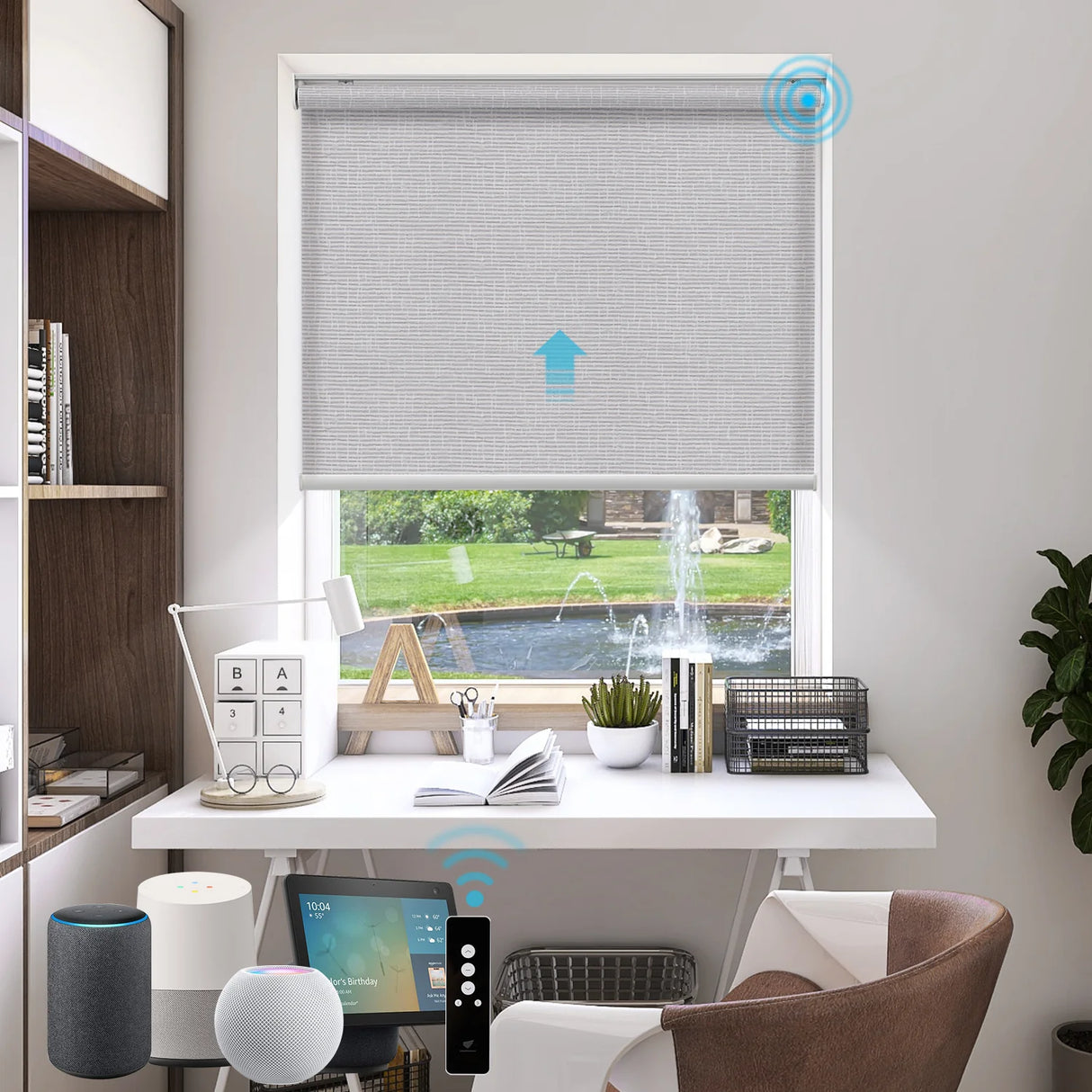 Motorized Light Filtering Roller Shades 70% Blackout Safari