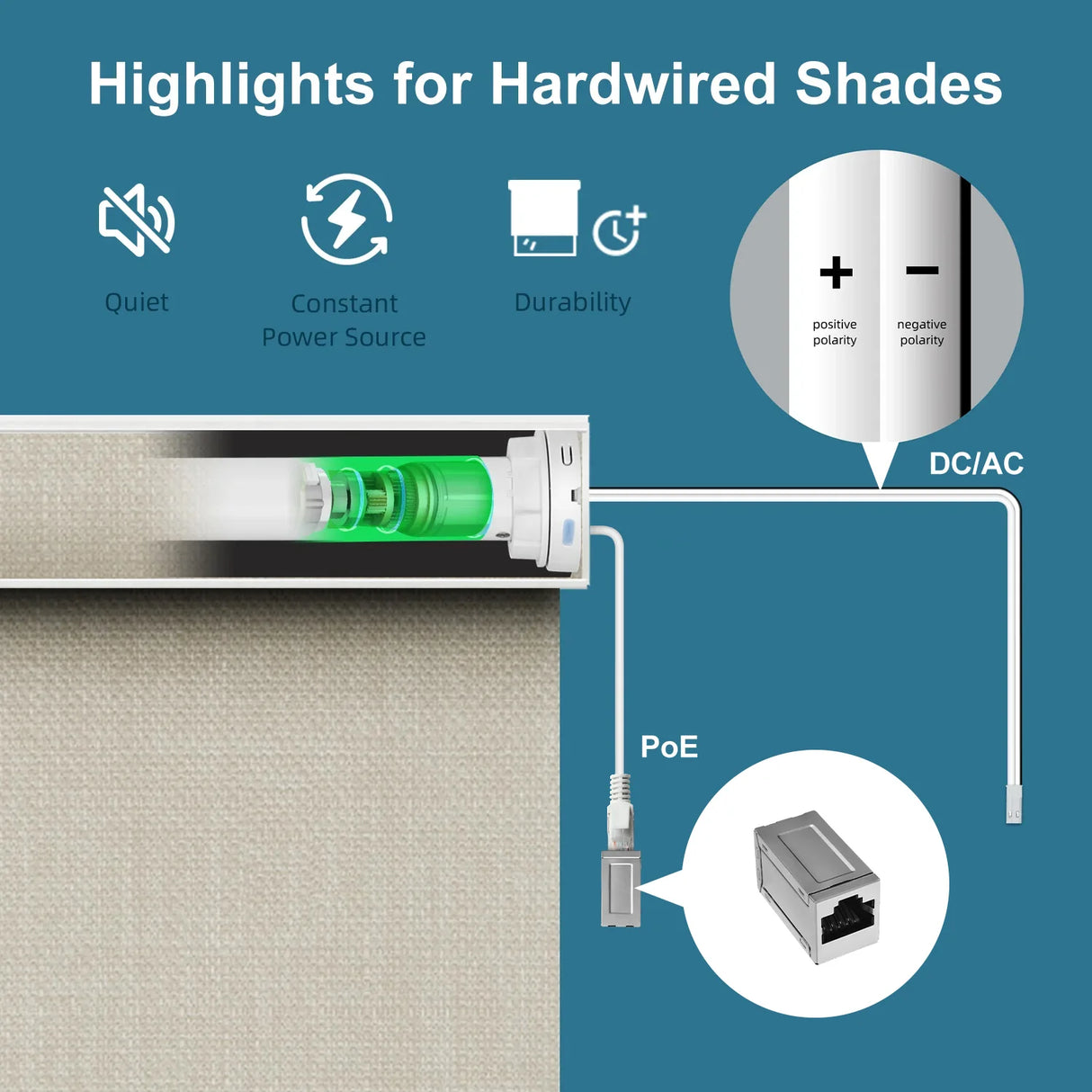 Hardwired Motorized Roller Shades 100% Blackout Vigor