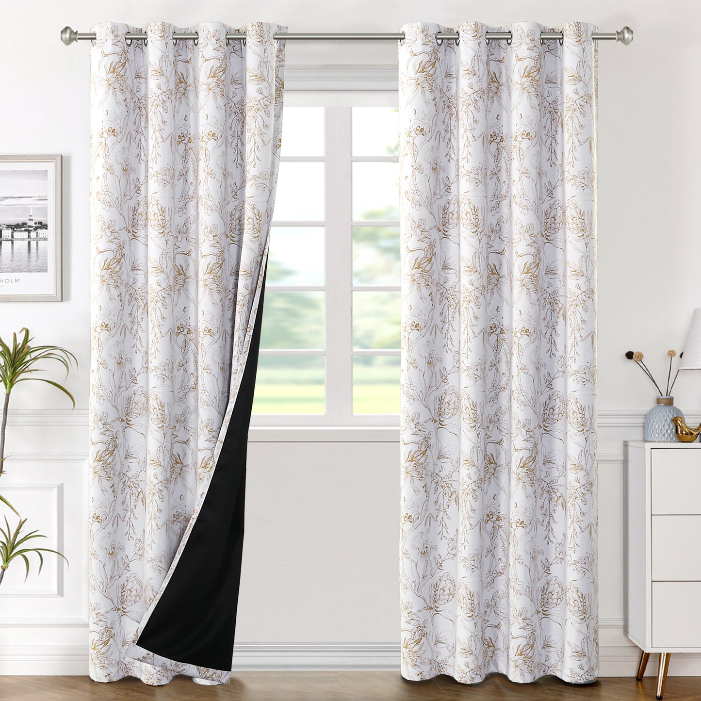 100% Blackout Printed Floral Curtains