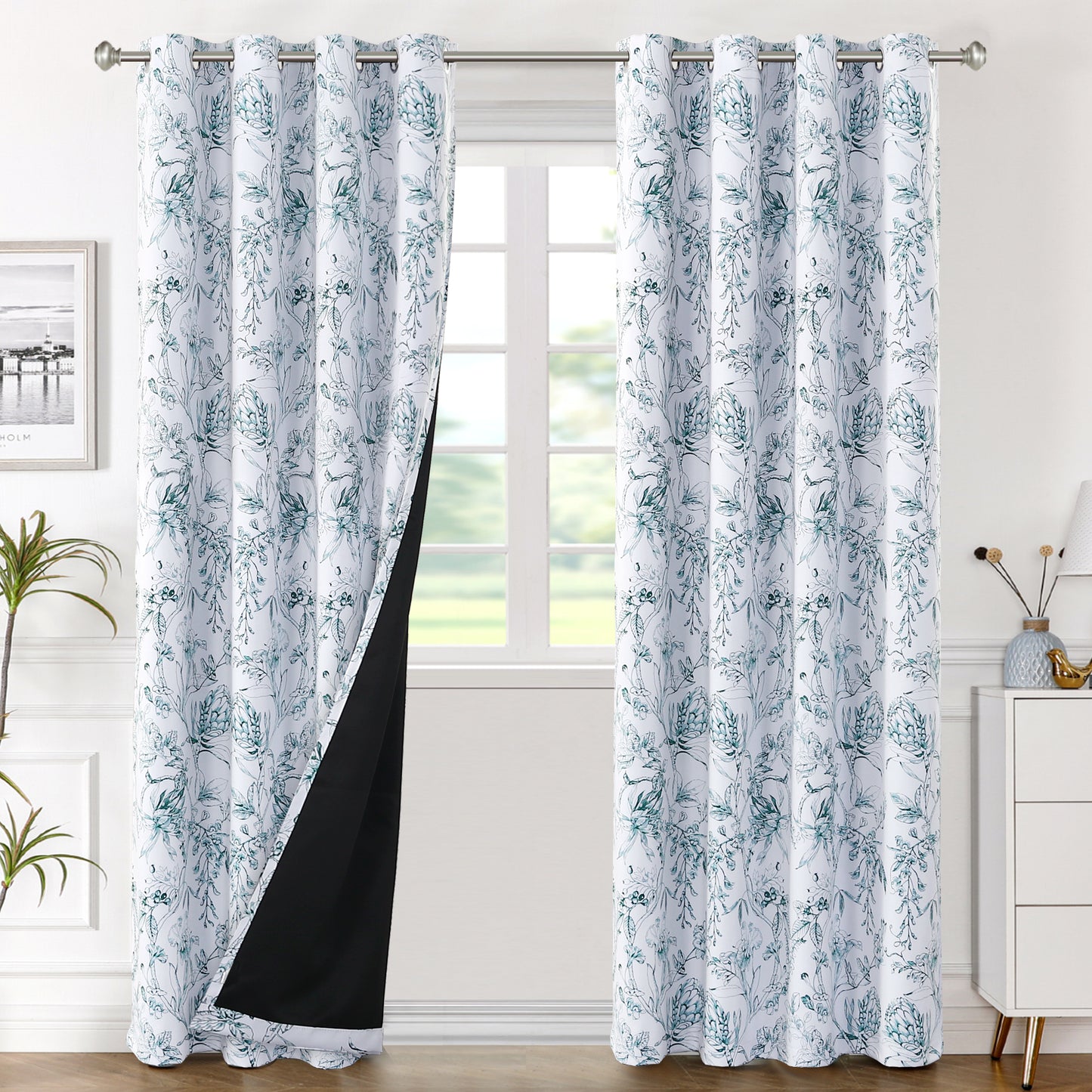 100% Blackout Printed Floral Curtains