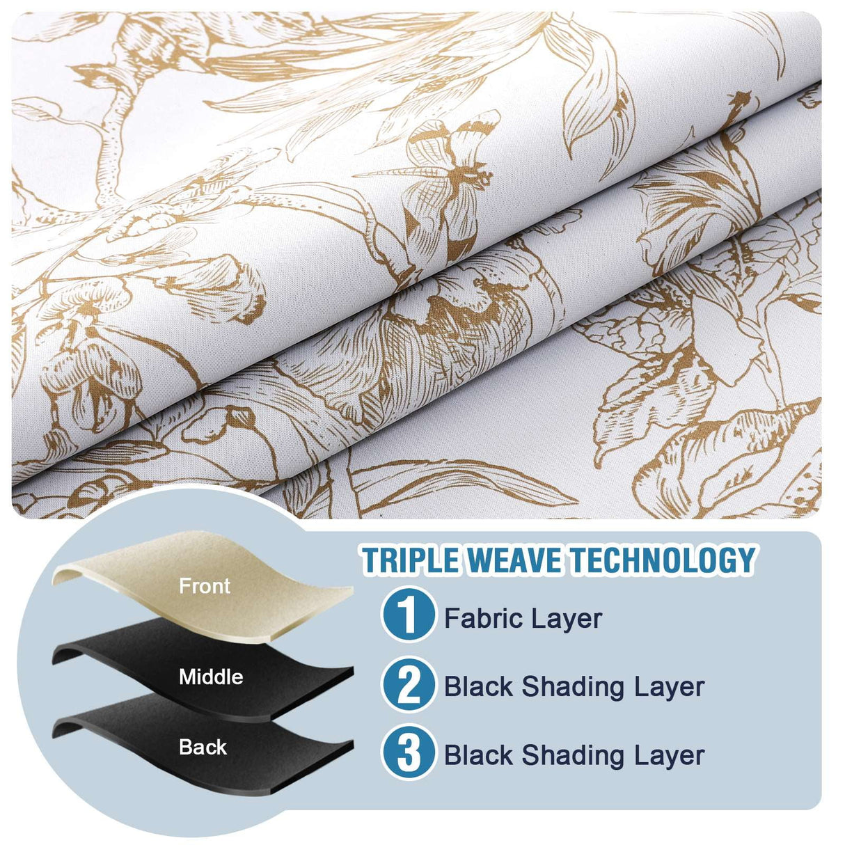 H.VERSAILTEX 100% Blackout Curtains Camellia Floral Printed Drapes Leah Floral Thermal Bedroom Curtains for Living room with Black Liner 2 Panels,52" x 108",Taupe