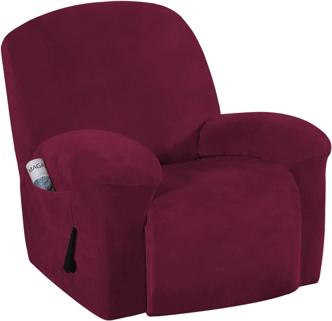 Recliner Chair Cover Velvet Plush 1-Piece Recliner Covers for Large Recliner, Soft Thick Luxury Velvet Furniture Protector with Elastic Bottom, Anti-Slip Foams Attached (Recliner, Grey)