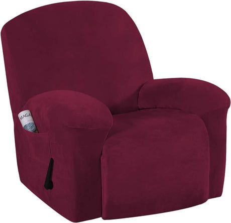 Recliner Chair Cover Velvet Plush 1-Piece Recliner Covers for Large Recliner, Soft Thick Luxury Velvet Furniture Protector with Elastic Bottom, Anti-Slip Foams Attached (Recliner, Grey)