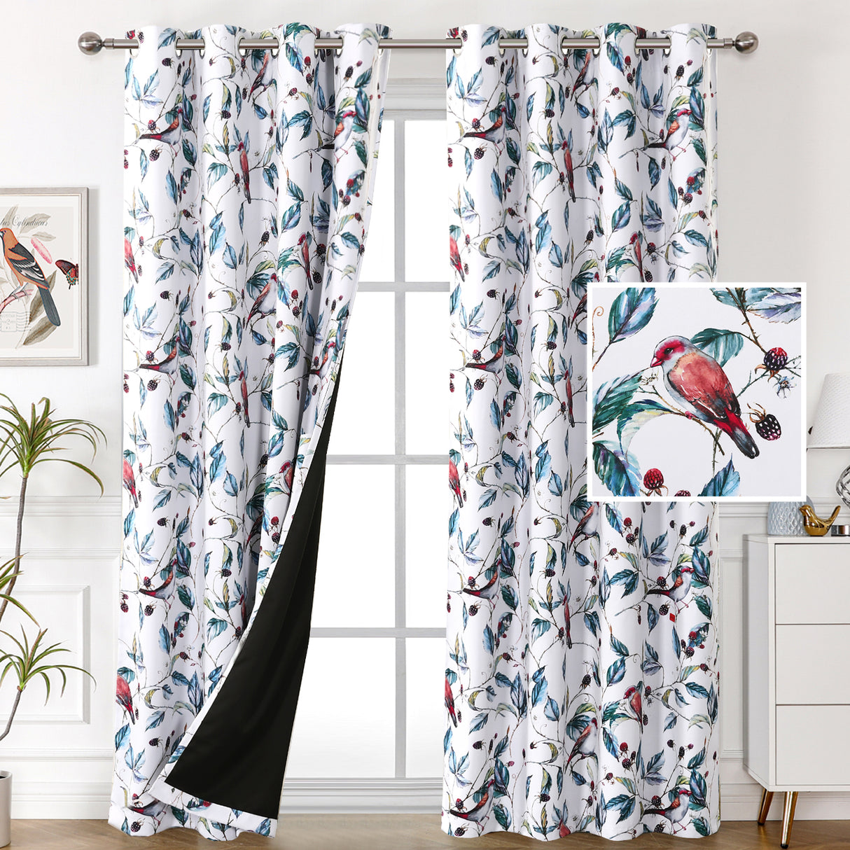 Black Back Printed Floral Curtain