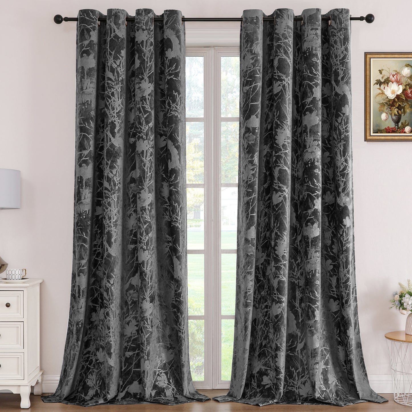 Printed Lotus Seedpod Velvet Curtains