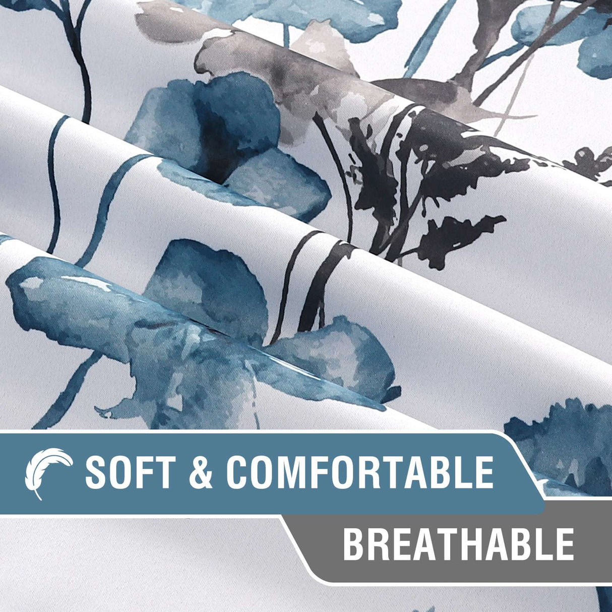 H.VERSAILTEX 100% Blackout Curtains Cattleya Floral Printed Drapes Leah Floral Thermal Bedroom Curtains for Living room with Black Liner 2 Panels,52" x 96",Grey/BLue