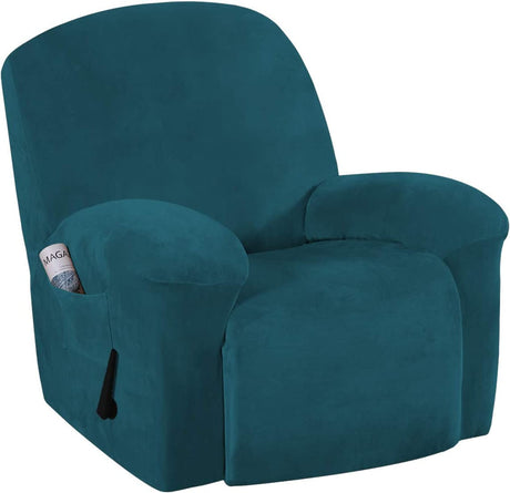 Recliner Chair Cover Velvet Plush 1-Piece Recliner Covers for Large Recliner, Soft Thick Luxury Velvet Furniture Protector with Elastic Bottom, Anti-Slip Foams Attached (Recliner, Grey)