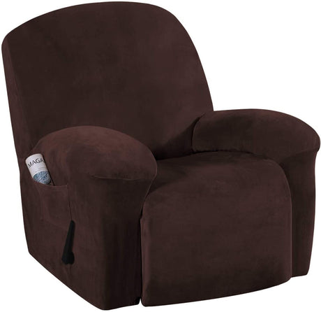 Recliner Chair Cover Velvet Plush 1-Piece Recliner Covers for Large Recliner, Soft Thick Luxury Velvet Furniture Protector with Elastic Bottom, Anti-Slip Foams Attached (Recliner, Grey)