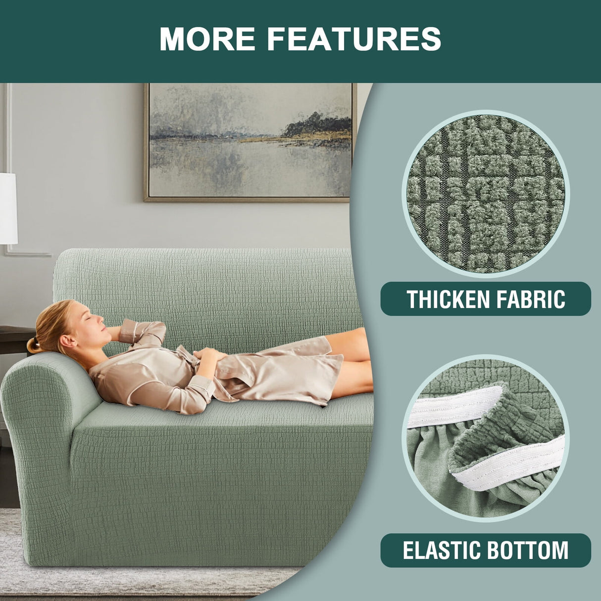 H.VERSAILTEX Premium Jacquard Stretch Sofa Cover with Waterproof Seat & Elastic Bottom Protection for Kids,Pets 1-Piece Furniture Protector Slipcover(Armchair,Sea Grass)