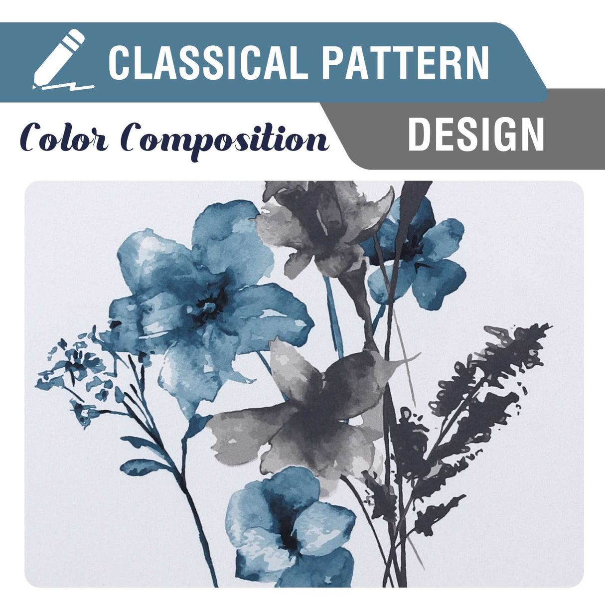 H.VERSAILTEX 100% Blackout Curtains Cattleya Floral Printed Drapes Leah Floral Thermal Bedroom Curtains for Living room with Black Liner 2 Panels,52" x 96",Grey/BLue