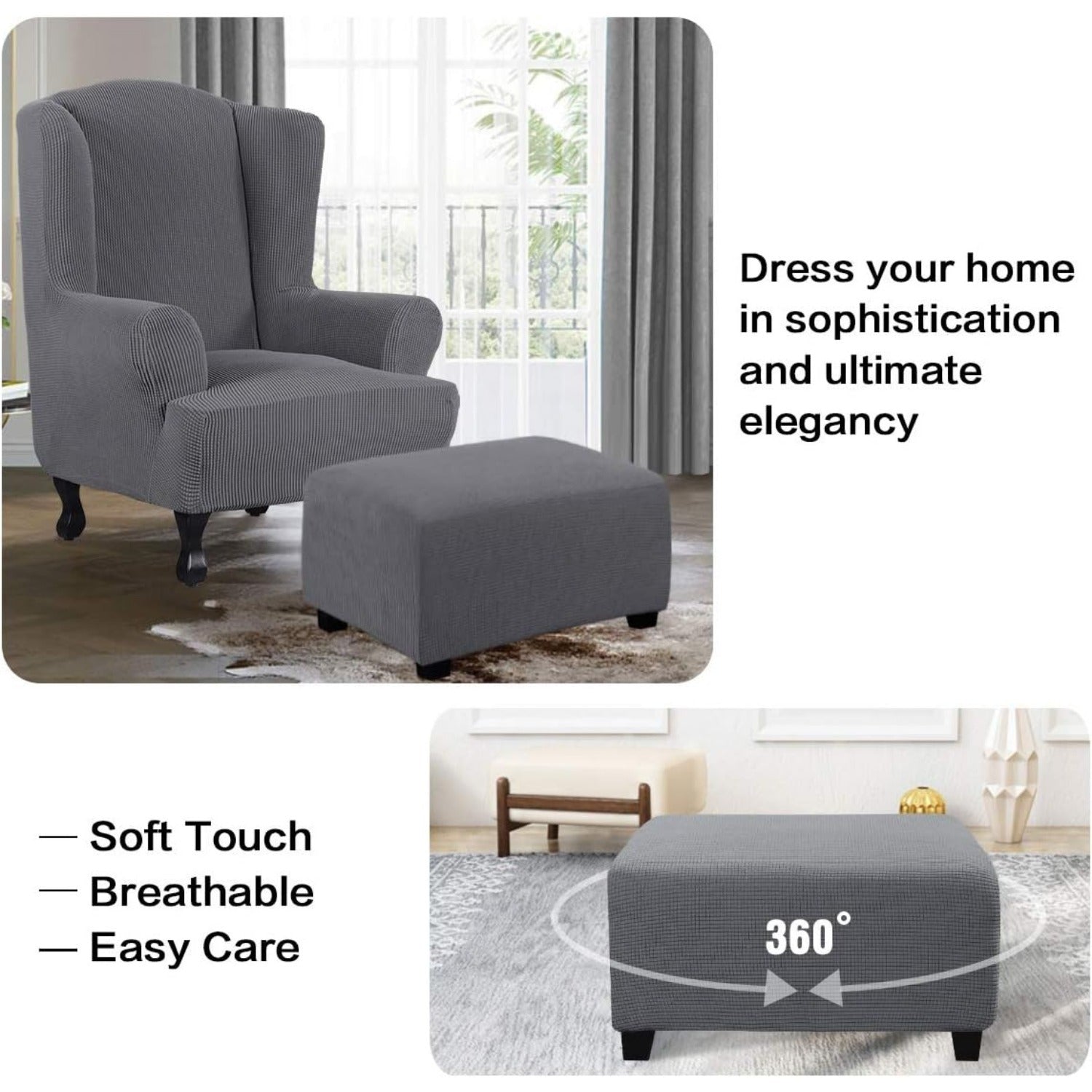 Ottoman Cover Slipcover Rectangle Fit Length Footrest Sofa Slipcovers Stool Cover