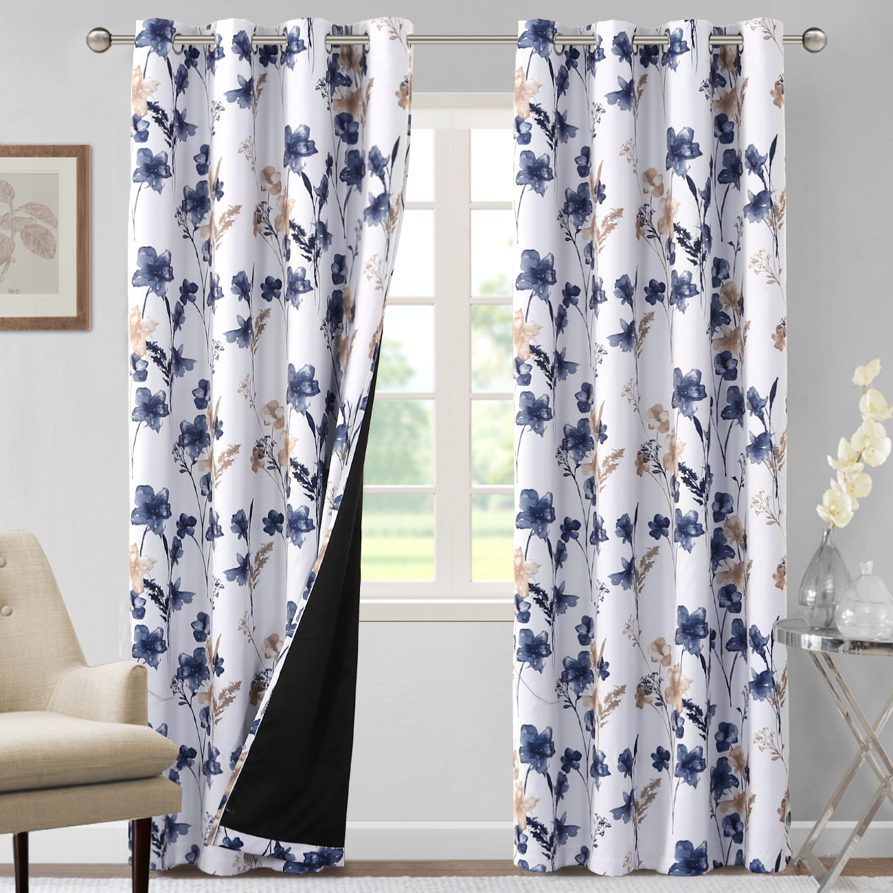 100% Blackout Printed Floral Curtains